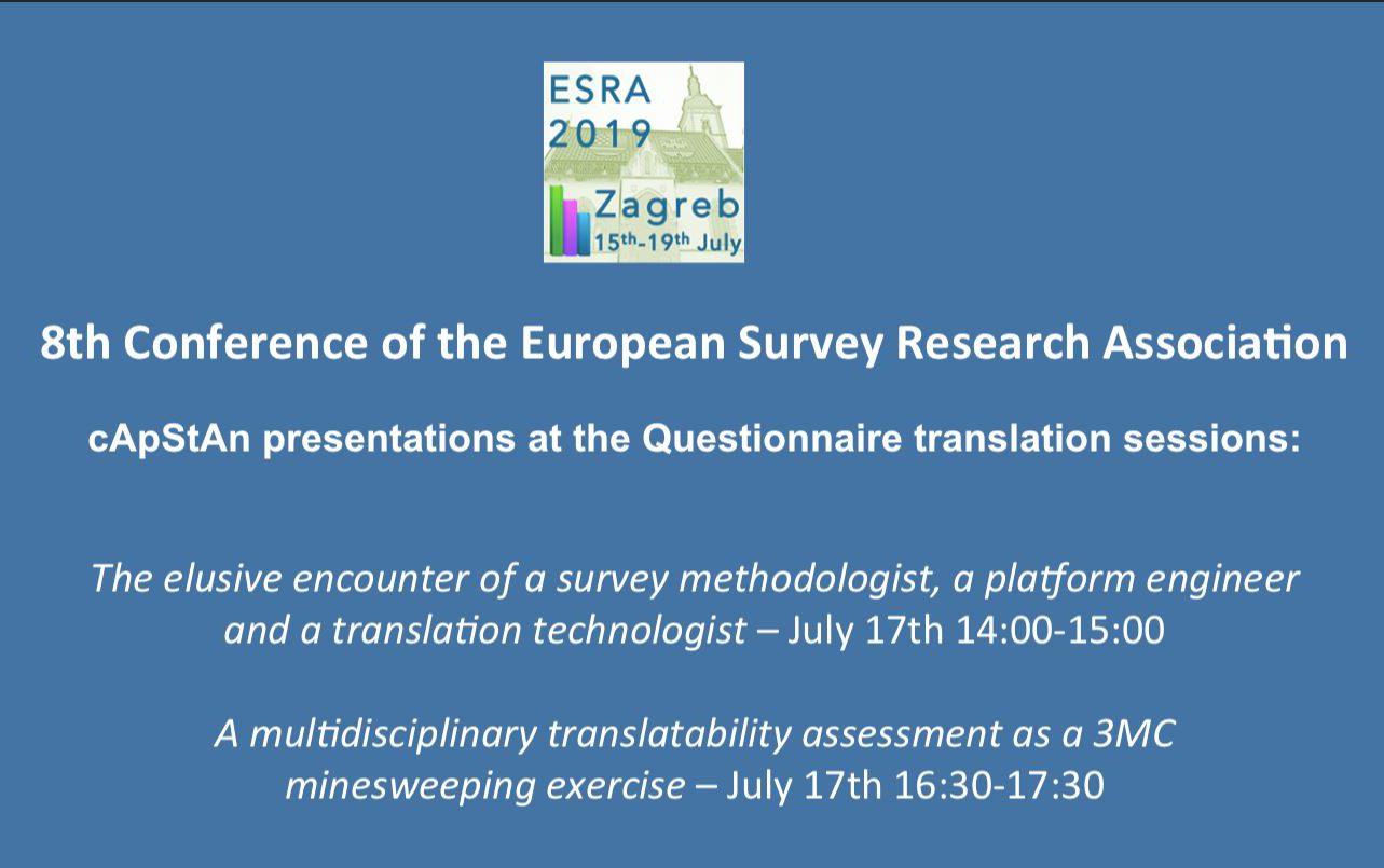Meet us at ESRA 2019 at the Questionnaire translation sessions on Wednesday 17 July
